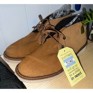 TOMS Mens Chukka Desert Boots Tan Suede Corduroy Lace Up Mid Top Shoes Size 7.5